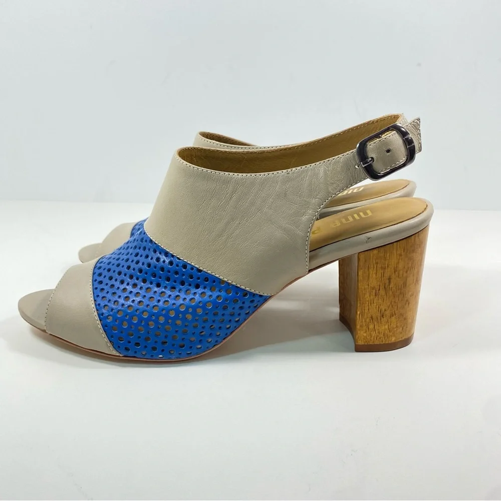 Anthropologie Nina Payne 8.5 9 Slingback Sandal Lina Heels Blue Leather EU 39 - Picture 3 of 11